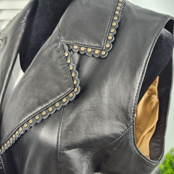 Wilsons Women's Leather & Suede Vest Whimisgoth Black Studded Biker size Large - Picture 4 of 12